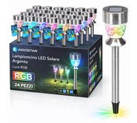 Aigostar Lampioncino LED Solare Argento IP44 Luce RGB H 35,5cm Diamante 24 Pezzi