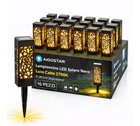 Aigostar Lampioncino LED Solare Nero IP44 Luce Calda 2700K H 28,5cm Set 16 Pezzi