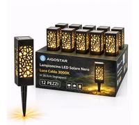 Aigostar Lampioncino LED Solare Nero IP44 Luce Calda 3000K H 28,5cm Set 12 Pezzi