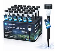Aigostar Lampioncino LED Solare Nero IP44 Luce Fredda 6500K H 29,5cm Set 24 Pezz