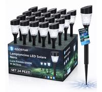 Aigostar Lampioncino LED Solare Nero IP44 Luce Fredda 6500K H 34,5cm Set 24 Pezz