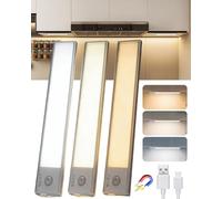 Aigostar Luce Armadio con Sensore di Movimento - Luce LED Cucina 20.4cm, 3 Pezzi, 1100mAh, Ricaricabile USB-C, Luminosità/Colore Regolabile