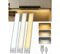 Aigostar Luce Armadio con Sensore di Movimento - Luce LED Cucina 30.4cm， LED Sottopensile 3 Pezzi， 2200mAh， Ricaricabile USB-C， Luminosità/Colore Regolabile
