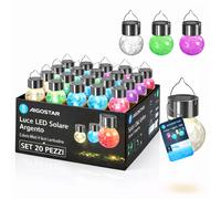 Aigostar Luce LED Solare Argento IP44 Colori Misti H 9cm Lampadina Set 20 Pezzi