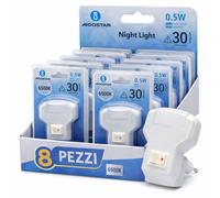 Aigostar Luce Notturna LED 0.5W 6500K 30lm Bianca Presa Incasso Interni 8 Pezzi