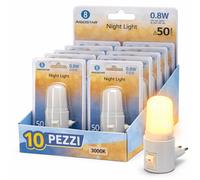 Aigostar Luce Notturna LED Interruttore 3000K Calda 50lm 0.8W Presa Muro 10 Pezz