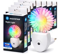 Aigostar Luce Notturna LED RGB Sensore Crepuscolare Presa Muro 220V 30lm 5 Pezzi