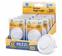 Aigostar Luce Notturna LED Sensore Crepuscolare 3000K Calda 20lm 0.6W 220V 8 Pez