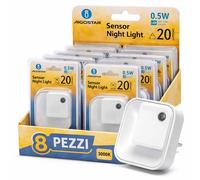 Aigostar Luce Notturna LED Sensore Crepuscolare 3000K Calda 20lm 220V 8 Pezzi