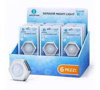 luce notturna esagono con sensore di movimento 30 lumen, luce fredda 6500k, 0.44w, a batteria, distanza di rilevamento 2-5mt