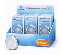 Aigostar Luce Notturna LED Sensore Movimento 6500K Fredda 30lm Argento 6 Pezzi