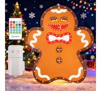 Aigostar Luci Natale con Musica, Luci Decorazione Omino di pan di zenzero Natale a Batteria con Telecomando, 8 Modalità, Timer, IP44, per Decorazioni Natalizie, Festa, Finestre, Giardino, Balcone