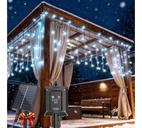Aigostar Luci Natale Esterno Cascata Solari - 3M+5M*0.4M, 100 LED, 8 Modos, Luce Bianca Fredda - Tenda Luminosa Natale Esterno Impermeabile IP65 per Natalizie, Finestra, Balcone, Patio, Feste