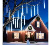 Aigostar Luci Natale Pioggia di Meteore, Luci Natalizie Bianco Freddo, Luci LED con 192 LED, 8 Tubi 30 cm, Impermeabili per Interni/Esterni da Albero di Natale, Cortile, Feste
