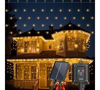 Aigostar Luci Solari da Esterno/Interno - 3M+5M*0.4M Cascata di Luci per Esterno 100 LED, 8 Modalità, IP65, Luce Calda, Tenda Luminosa per Giardino, Balcone, Camera da Letto