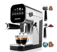 Aigostar Macchina Caffè, Compatibile con Capsula & Caffè Macinato, 0,9L, 1350W, 20 Bar, Schermo LCD Touch, Con Montalatte Elettrico Incorporato, Acciaio Inox, Macchinetta Caffe per Casa Ufficio