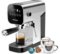 Aigostar Macchina Caffè Espresso 20 Bar per Capsule e Caffè Macinato, 0,9 L | Portafiltro, Schermo touch, con vaporizzatore latte, 1 o 2 tazze, 1350 W, inox, ideale per Espresso, Cappuccino e Latte