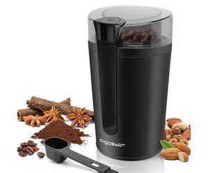 Aigostar Macinacaffè Elettrico, Un Tocco, Lame Acciaio Inossidabile, 200W, 60g, Macinino per Caffè, Spezie, Cereali, Noci, Facile da Pulire, BPA Free, Nero