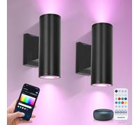 Aigostar Mesh - Alexa LED Applique da parete per esterni Bluetooth Mesh, GU10 Intelligent Up Down Apparecchio da esterno IP65, Nero Illuminazione da parete per Alexa, 2 unità (con telecomando)