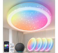 Aigostar Mesh - Plafoniera Led Soffitto Intelligente Bluetooth Mesh, Ø39CM, 24W, 2650LM, Plafoniera Alexa, 3000K-6500K e RGB Dimmerabile, Plafoniere da Soffitto per Cucina, Soggiorno, 4 Unità