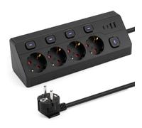 Aigostar Multipresa Angolare, 4 Prese Schuko, 2 2C, 3m Nero | Design triangolare a 90° per angoli, 1 interruttore bipolare generale + 4 interruttori singoli, porte USB C, Presa Europa
