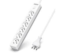 Aigostar Multipresa Ciabatta 6 Posti 3680 W, Cavo 1.5 m con Interruttore, Bianco/Grigio - Presa Multipla da Scrivania, Casa e Ufficio