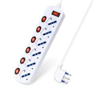 Aigostar Multipresa Ciabatta Elettrica 6 Posti Con Interruttori Indipendenti, Presa 16A P40, 250V MAX.2300W Con Protezione Sovraccarico, Cavo 1,5m, Colore Bianco