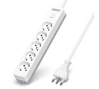 Aigostar Multipresa Ciabatta Elettrica a 5 Posti Presa con Interruttore, 250v/3680W Cavo 1,5m. Bianco e Grigia