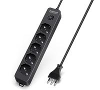 Aigostar Multipresa Ciabatta Elettrica a 5 Posti Presa con Interruttore, 250v/3680W Cavo 1,5m. Nero