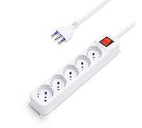 Aigostar Multipresa Ciabatta Elettrica a 5 Posti Prese Italiane 10/16A Schuko, Cavo 5 Metri, 250v/2500W. Color Bianco