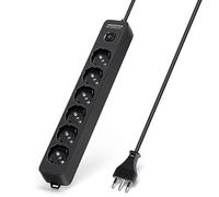 Aigostar Multipresa Ciabatta Elettrica a 6 Posti Presa con Interruttore, 250v/3680W Cavo 5m. Nero