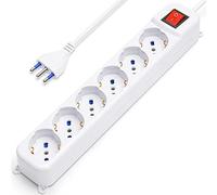 Aigostar Multipresa Ciabatta Elettrica a 6 Posti Prese Italiane 10/16A Schuko, Cavo 3 Metri 250v/2500W. Color Bianco