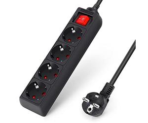 Aigostar Multipresa Ciabatta Elettrica con Interruttore,4 Posti Presa Schuko,Cavo 3 m,Multiprese con Protezione Bambini, Nero