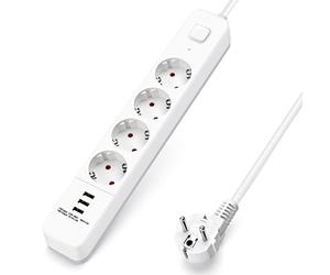 Aigostar Multipresa con USB, 3 USB, 4 Prese 16A 250V, Cavo 1.5 M, Protezione Multipla Montaggio a Parete, Presa Europa