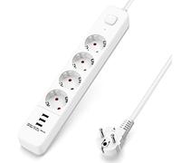 Aigostar Multipresa con USB, 3 USB, 4 Prese 16A 250V, Cavo 3 M, Protezione Multipla Montaggio a Parete, Presa Europa