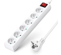 Aigostar Multipresa Francese a 6 prese con interruttore e protezione per bambini, 3 M, bianca, MAX 3680 W, 16 A 250 V