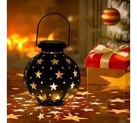 Aigostar Nora Lampada solare decorativa per giardino ed esterno. Calda 3000 K, IP44 impermeabile. Lanterna solare da esterno in metallo nero con stelle, per superfici o da appendere 1 pz