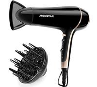 Aigostar Phon Capelli Professionale, 2400W Phon Ionico con Diffusore e Beccuccio, Nero 2 Velocità e 3 Impostazioni Pulsante di Raffreddamento, Asciugatura rapida, Quotidiano, Casa