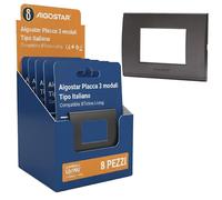 Aigostar Placca 3 Moduli Nero Tipo Italiano Compatibile BTicino Living 8 Pezzi