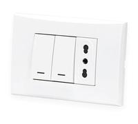 Aigostar Placca Completa 2 Interruttori e Presa Bipasso Vimar Plana 8 Pezzi