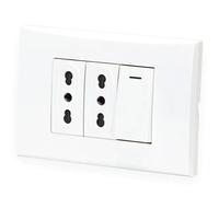 Aigostar Placca Completa 2 Prese Bipasso 1 Interruttore Vimar Plana 8 Pezzi