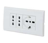 Aigostar Placca Completa 2 Prese Bipasso 1 Presa Schuko Com. Vimar Plana 5 Pezzi