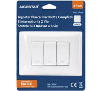 Aigostar Placca Completa 3 Interruttori Scatola 503 Incasso 5 Pezzi