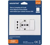 Aigostar Placca Completa Bipasso Shuko Interruttore Scatola 504 Incasso 5 Pezzi