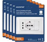 Aigostar Placca Completa Bipasso Shuko Interruttore Scatola 504 Incasso 5 Pezzi