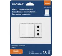 Aigostar Placca Completa Presa Bipasso Interruttori Scatola 503 Incasso 5 Pezzi
