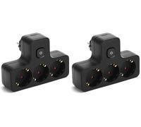 Aigostar Presa Doppia Presa Multipla con Interruttore, Protezione Bambini，Adattatore Schuko16 A Combinata Standard Tedesco e Francese, Nero (Confezione da 2)