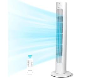 Aigostar Robert - Ventilatore a Torre con Telecomando e 3 Velocità e 3 Modalità di Vento, Ventilatore Senza Pale, Timer, 50W, Oscillazione a 70°, Display LED, Adatto per Casa e Ufficio, Bianco