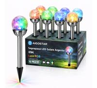 Aigostar Segnapassi LED Solare Argento IP44 Luce RGB H 35,8cm Giardino 6 Pezzi