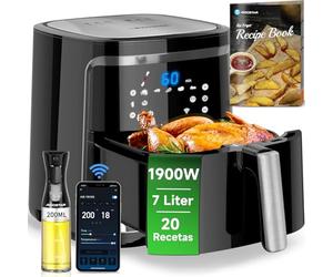 Aigostar Smart Cube - Friggitrice ad aria intelligente, 1900W, 7L. Modalità manuale, schermo LED, 7 funzioni preimpostate con mantenimento calore in modalità manuale. Connessione Wi-Fi. Senza BPA
